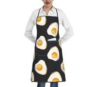 KemEng Comida Huevos Fritos Oscuros,Delantal de cocina con bolsillos, delantales de cocina, delantal de chef impermeable, delantales con pechera ajustable