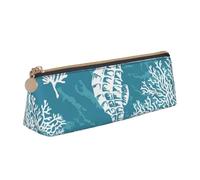 KemEng Conchas Marinas Caballito De Mar Coral, Estuche para lápices con Forma de triángulo, Estuche portátil de Cuero con Cremallera, Estuche para cosméticos