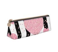 KemEng Corazón Romántico Raya De Lentejuelas De Oro Rosa, Estuche para lápices con Forma de triángulo, Estuche portátil de Cuero con Cremallera, Estuche para cosméticos
