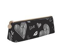 KemEng Corazones Escritos a Mano con Palabras de Amor, Estuche para lápices con Forma de triángulo, Estuche portátil de Cuero con Cremallera, Estuche para cosméticos