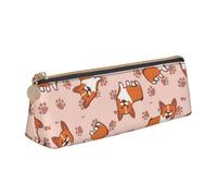 KemEng Corgis de Dibujos Animados, Estuche para lápices con Forma de triángulo, Estuche portátil de Cuero con Cremallera, Estuche para cosméticos