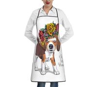KemEng Corona floral para la cabeza con forma de cachorro beagle,Delantal de cocina con bolsillos, delantales de cocina, delantal de chef impermeable, delantales con pechera ajustable