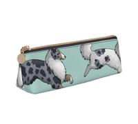KemEng Correr Perro Collie áspero, Estuche para lápices con Forma de triángulo, Estuche portátil de Cuero con Cremallera, Estuche para cosméticos