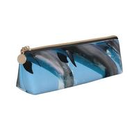 KemEng Delfines Saltando Invierno, Estuche para lápices con Forma de triángulo, Estuche portátil de Cuero con Cremallera, Estuche para cosméticos