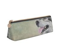 KemEng Dibujo Perro Malamute De Alaska Retrato, Estuche para lápices con Forma de triángulo, Estuche portátil de Cuero con Cremallera, Estuche para cosméticos