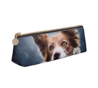 KemEng Dios Bokeh Border Collie Marrón con Ojos Amarillos, Estuche para lápices con Forma de triángulo, Estuche portátil de Cuero con Cremallera, Estuche para cosméticos