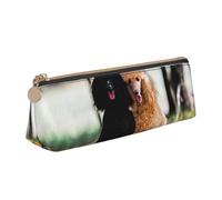 KemEng Dos caniche Real otoño, Estuche para lápices con Forma de triángulo, Estuche portátil de Cuero con Cremallera, Estuche para cosméticos