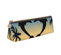 KemEng Dos Delfines Saltando En Forma De Corazón, Estuche para lápices con Forma de triángulo, Estuche portátil de Cuero con Cremallera, Estuche para cosméticos