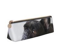 KemEng Dulce Mascota Lindo Cachorro de Bulldog francés Negro, Estuche para lápices con Forma de triángulo, Estuche portátil de Cuero con Cremallera, Estuche para cosméticos