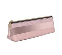 KemEng Elegante Raya Rosa Rubor con Brillo De Oro Rosa, Estuche para lápices con Forma de triángulo, Estuche portátil de Cuero con Cremallera, Estuche para cosméticos