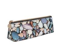 KemEng Estampado de guijarros de Colores de Playa, Estuche para lápices con Forma de triángulo, Estuche portátil de Cuero con Cremallera, Estuche para cosméticos
