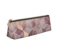 KemEng Estilo nórdico, patrón geométrico Rosa Rosa, Dorado, Estuche para lápices con Forma de triángulo, Estuche portátil de Cuero con Cremallera, Estuche para cosméticos