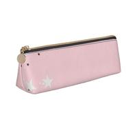 KemEng Estrellas Blancas Rosadas Estampadas, Estuche para lápices con Forma de triángulo, Estuche portátil de Cuero con Cremallera, Estuche para cosméticos