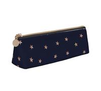 KemEng Estrellas Brillantes Rosadas Azul Oscuro y Oro Rosa estrelladas, Estuche para lápices con Forma de triángulo, Estuche portátil de Cuero con Cremallera, Estuche para cosméticos