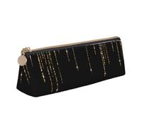 KemEng Flecos de Brillo Brillante de Oro Negro, Estuche para lápices con Forma de triángulo, Estuche portátil de Cuero con Cremallera, Estuche para cosméticos