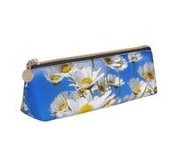 KemEng Flor de Margarita fragante, Estuche para lápices con Forma de triángulo, Estuche portátil de Cuero con Cremallera, Estuche para cosméticos