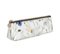 KemEng Flor Dibujada a Mano, Estuche para lápices con Forma de triángulo, Estuche portátil de Cuero con Cremallera, Estuche para cosméticos