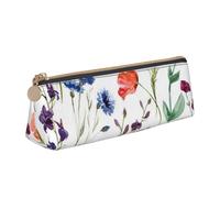 KemEng Flor Silvestre Amapola Crisantemo Margaritas, Estuche para lápices con Forma de triángulo, Estuche portátil de Cuero con Cremallera, Estuche para cosméticos