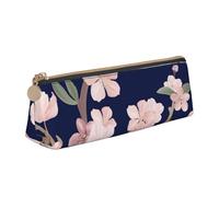 KemEng Floral Flor De Cerezo Sakura Azul Marino, Estuche para lápices con Forma de triángulo, Estuche portátil de Cuero con Cremallera, Estuche para cosméticos