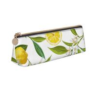 KemEng Florales de Frutas de limón, Estuche para lápices con Forma de triángulo, Estuche portátil de Cuero con Cremallera, Estuche para cosméticos