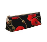 KemEng Flores De Amapola Roja Colorido Floral Abstracto Negro, Estuche para lápices con Forma de triángulo, Estuche portátil de Cuero con Cremallera, Estuche para cosméticos