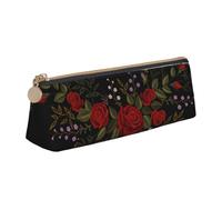 KemEng Flores Rosas Occidental, Estuche para lápices con Forma de triángulo, Estuche portátil de Cuero con Cremallera, Estuche para cosméticos