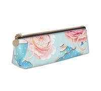 KemEng Flores Rosas Tazas De Tetera Vintage, Estuche para lápices con Forma de triángulo, Estuche portátil de Cuero con Cremallera, Estuche para cosméticos