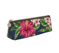 KemEng Flores Tropicales Frangipani Hibisco, Estuche para lápices con Forma de triángulo, Estuche portátil de Cuero con Cremallera, Estuche para cosméticos