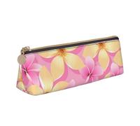 KemEng Flores Tropicales Rosadas y Naranjas, Estuche para lápices con Forma de triángulo, Estuche portátil de Cuero con Cremallera, Estuche para cosméticos