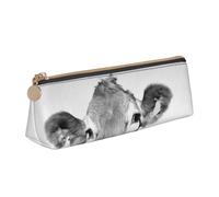 KemEng Foto De Vaca En Blanco Y Negro, Estuche para lápices con Forma de triángulo, Estuche portátil de Cuero con Cremallera, Estuche para cosméticos
