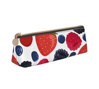 KemEng Frambuesas Bayas maduras Que Caen, Estuche para lápices con Forma de triángulo, Estuche portátil de Cuero con Cremallera, Estuche para cosméticos