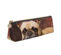 KemEng French Bulldogs Mall Cachorro Perritos Marrones, Estuche para lápices con Forma de triángulo, Estuche portátil de Cuero con Cremallera, Estuche para cosméticos