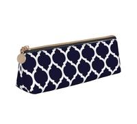 KemEng Geométrico marroquí Azul Marino Moderno, Estuche para lápices con Forma de triángulo, Estuche portátil de Cuero con Cremallera, Estuche para cosméticos