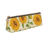 KemEng Girasol Dibujado, Estuche para lápices con Forma de triángulo, Estuche portátil de Cuero con Cremallera, Estuche para cosméticos
