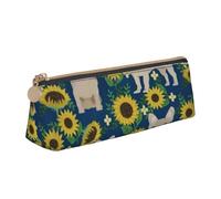 KemEng Girasoles Bulldog Francés, Estuche para lápices con Forma de triángulo, Estuche portátil de Cuero con Cremallera, Estuche para cosméticos