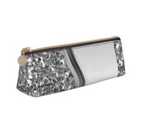 KemEng Glamour Plateado con Purpurina sintética., Estuche para lápices con Forma de triángulo, Estuche portátil de Cuero con Cremallera, Estuche para cosméticos