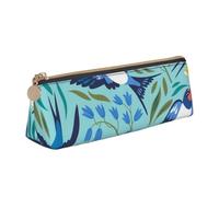 KemEng Golondrinas Voladoras Flores De Primavera, Estuche para lápices con Forma de triángulo, Estuche portátil de Cuero con Cremallera, Estuche para cosméticos