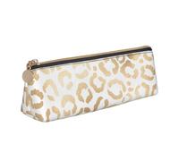 KemEng Guepardo Leopardo Blanco Dorado Elegante, Estuche para lápices con Forma de triángulo, Estuche portátil de Cuero con Cremallera, Estuche para cosméticos