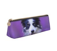 KemEng Hermoso Cachorro Border Collie, Estuche para lápices con Forma de triángulo, Estuche portátil de Cuero con Cremallera, Estuche para cosméticos