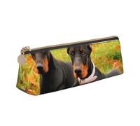 KemEng Hermoso dóberman otoñal, Estuche para lápices con Forma de triángulo, Estuche portátil de Cuero con Cremallera, Estuche para cosméticos