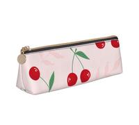 KemEng Hoja De Cereza Roja Rosa, Estuche para lápices con Forma de triángulo, Estuche portátil de Cuero con Cremallera, Estuche para cosméticos