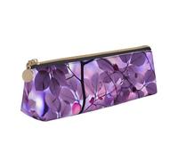 KemEng Hoja Morada, Estuche para lápices con Forma de triángulo, Estuche portátil de Cuero con Cremallera, Estuche para cosméticos