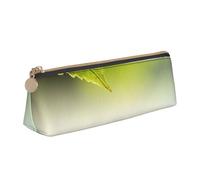 KemEng Hoja Verde Reflejando En El Agua del Río, Estuche para lápices con Forma de triángulo, Estuche portátil de Cuero con Cremallera, Estuche para cosméticos