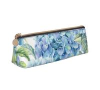 KemEng Hortensia Acuarela Impresa, Estuche para lápices con Forma de triángulo, Estuche portátil de Cuero con Cremallera, Estuche para cosméticos