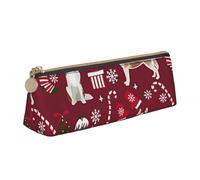 KemEng Husky Bastones de Caramelo Medias Vacaciones Perro Ruby, Estuche para lápices con Forma de triángulo, Estuche portátil de Cuero con Cremallera, Estuche para cosméticos