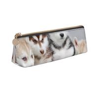 KemEng Husky Cachorros Perros Impreso Lindo, Estuche para lápices con Forma de triángulo, Estuche portátil de Cuero con Cremallera, Estuche para cosméticos