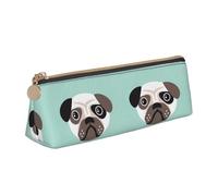 KemEng Ilustración Pug Cachorro Azul Patrón Niños, Estuche para lápices con Forma de triángulo, Estuche portátil de Cuero con Cremallera, Estuche para cosméticos