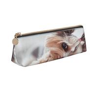 KemEng Impresión de Yorkshire Terrier, Estuche para lápices con Forma de triángulo, Estuche portátil de Cuero con Cremallera, Estuche para cosméticos