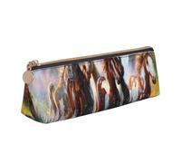 KemEng Indios Nativos Americanos Caballos, Estuche para lápices con Forma de triángulo, Estuche portátil de Cuero con Cremallera, Estuche para cosméticos