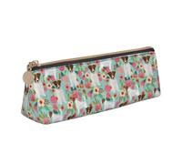 KemEng Jack Russell Terrier Floral, Estuche para lápices con Forma de triángulo, Estuche portátil de Cuero con Cremallera, Estuche para cosméticos
